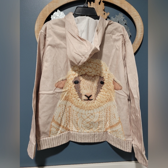 Cute Sheep Hoodie in Beige and Cream. New. Lightweight Thin Polyester. - Picture 3 of 4